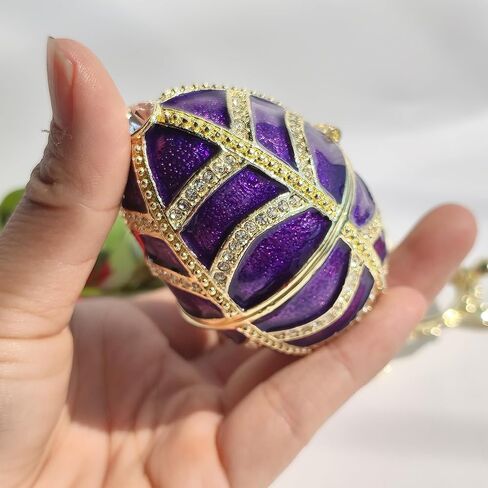 صندوق مجوهرات على شكل بيضة عيد الفصح مطلي يدويًا مع أحجار الراين المتلألئة لتخزين سطح المكتب على شكل بيضة فابرجيه صندوق حلية منظم للأقراط ديكور المنزل والمكتب باللون الأرجواني in Kuwait