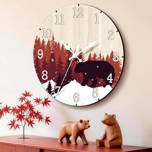Cabin Bear Wall Clock, 12 Inch Rustic Clock Battery Operated Silent Non-Ticking Wildlife Nordic Style Wooden Lodge Wall Clocks for Cabin Decor Home Living Room Bedroom Office in Saudi Arabia