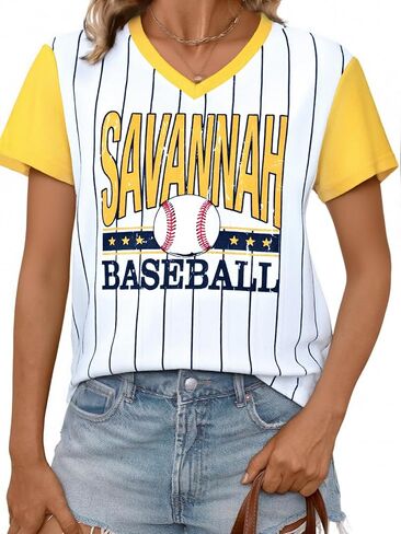 Baseball Jersey Women Baseball Player T Shirt Game Day Fan Graphic Tee Funny Stripe Jersey V Neck Short Sleeve Tops in Saudi Arabia