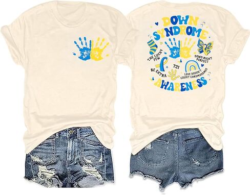 Down Syndrome Awareness Shirt Women World Down Syndrome Day Tshirt Blue Yellow Ribbon Tee Casual Short Sleeve Tops in Saudi Arabia