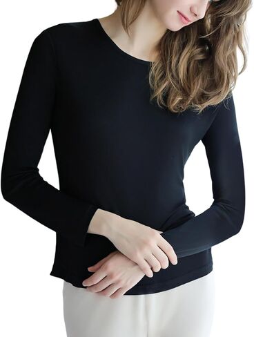 Women's Silk Thermal Underwear Tops Winter Long Sleeve Crewneck Undershirt Soft Long Johns T-Shirt Knit Base Layer in Saudi Arabia