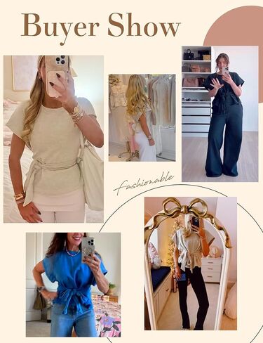 Womens Summer Wrap Top Short Sleeves Tee Shirts Workout Top Crewneck Tie Front Tops Sweatshirt Fashion Clothes in Saudi Arabia
