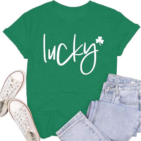 Womens St Patricks Day Shirt Lucky Shamrock Paddy's Day T-Shirt Irish Clover Tee Tops in Saudi Arabia