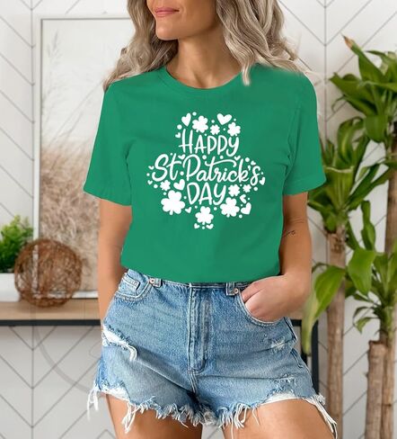 Womens St Patricks Day Shirt Lucky Shamrock Paddy's Day T-Shirt Irish Clover Tee Tops in Saudi Arabia
