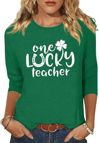 St Patricks Day Shirt for Women 3/4 Sleeve Lucky Clover Heart Shirts Irish St Paddys Day Tee Tops in Saudi Arabia