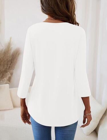 Ivicoer 3/4 Length Sleeve Womens Tops Boho V Neck Lace Shirt Vacation Clothes Trendy Blouses Dressy Casual in Saudi Arabia