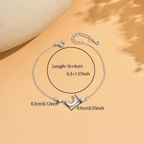 Moon Bracelet For Women Crescent Sterling Silver Bracelets Dainty Link Chain Charm Bracelet CZ Diamond Personalized White Shell Moon Star Adjustable Bangle Bracelets Mother's Day Ramadan Valentine's Day Birthday Anniversary Jewelry Gift For Her Women Love in Saudi Arabia