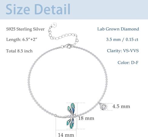Sterling Silver 0.15 carat Lab Grown Diamond Dragonfly Bracelet for Women, Animal Hand Jewelry Gifts for Her, 6.5-8.5 Inches in Saudi Arabia