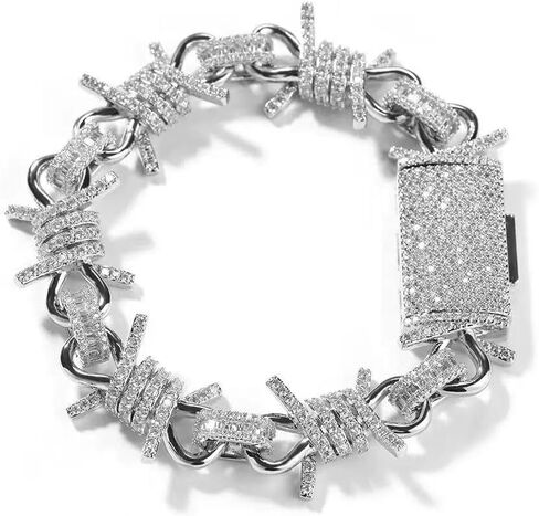 Luxury Barbed Wire Chain Bracelet, Iced Out CZ Diamond, Gold/Silver Plated, Hip Hop Style Link Bracelet in Saudi Arabia
