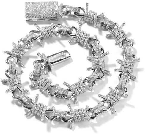 Luxury Barbed Wire Chain Bracelet, Iced Out CZ Diamond, Gold/Silver Plated, Hip Hop Style Link Bracelet in Saudi Arabia