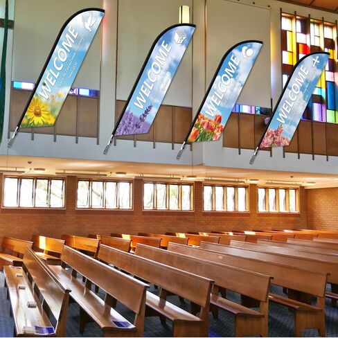 4 Pcs Welcome Feather Flag with Scripture Spring Church Banners Flag with Flowers Scenery Inspirational Religious Praise Banner Sign for Spring Easter Outdoor Yard Christian School Festival Decor in Saudi Arabia