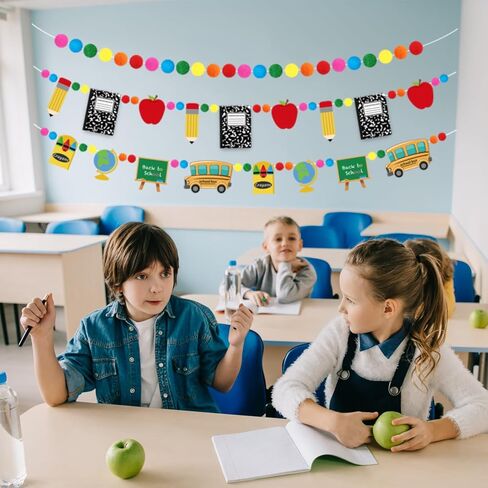 3 قطع من Doumeny لافتة كرة من اللباد للعودة إلى المدرسة، قلم رصاص من Apple Notebook، لافتة من اللباد للترحيب بالعودة إلى المدرسة، لافتة زينة للفصل الدراسي للمنزل، اليوم الأول من لوازم الحفلات المدرسية in Kuwait