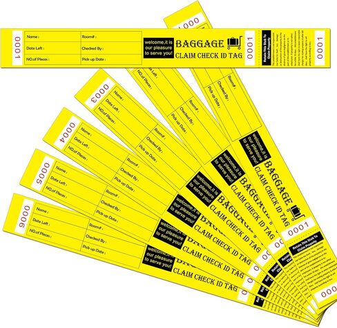 1000 Pcs Yellow Hotel Bag Identification Tags with Transfer Tape on Back Bag Claim Check Tag Luggage ID Tags Numbering from 0000 to 0999 for Hotel and Motel Suitcase Storage in Saudi Arabia