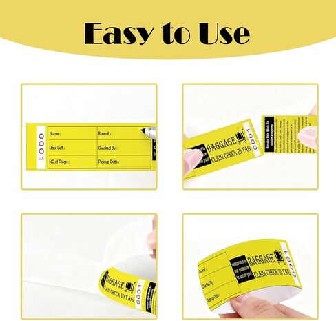 1000 Pcs Yellow Hotel Bag Identification Tags with Transfer Tape on Back Bag Claim Check Tag Luggage ID Tags Numbering from 0000 to 0999 for Hotel and Motel Suitcase Storage in Saudi Arabia