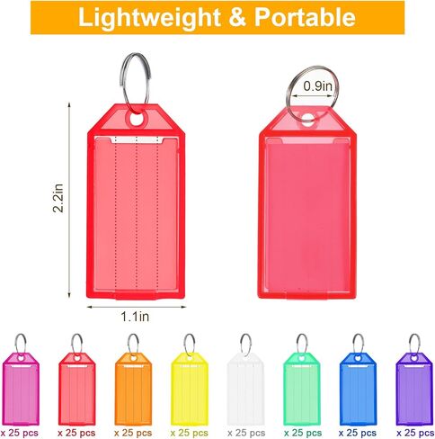 200 Pcs Plastic Key Tags with Labels, Key Labels with Ring and Label Window, Keys Identifiers for Luggage, Colored Keys Tags USB Drive, Backpack,8 Assorted Colors in Saudi Arabia