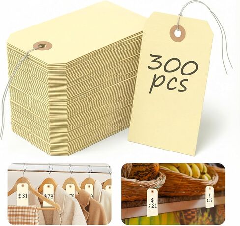 300 قطعة من العلامات مع الأسلاك، 4 3/4 بوصة × 2 3/8 بوصة علامات شحن فارغة علامات سلك الأسعار للكتابة عليها، ملصقات شحن المعدات مانيلا علامات تعليق مع سلسلة لإصلاح المخزون وآلات قطع غيار ملابس المرآب والأمتعة in Kuwait