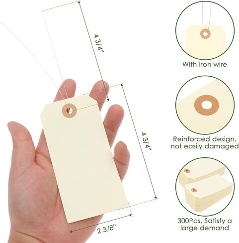 300 قطعة من العلامات مع الأسلاك، 4 3/4 بوصة × 2 3/8 بوصة علامات شحن فارغة علامات سلك الأسعار للكتابة عليها، ملصقات شحن المعدات مانيلا علامات تعليق مع سلسلة لإصلاح المخزون وآلات قطع غيار ملابس المرآب والأمتعة in Kuwait
