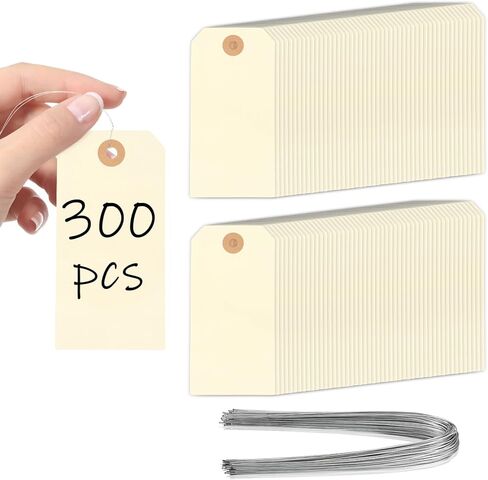 300 قطعة من العلامات مع الأسلاك، 4 3/4 بوصة × 2 3/8 بوصة علامات شحن فارغة علامات سلك الأسعار للكتابة عليها، ملصقات شحن المعدات مانيلا علامات تعليق مع سلسلة لإصلاح المخزون وآلات قطع غيار ملابس المرآب والأمتعة in Kuwait
