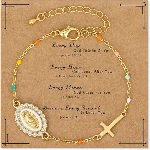 GolbalJew Catholic Rosary Bracelet Virgin Mary Cross Charm Bracelets for Women Adjustable Colorful Beads Link Chain Christian Religious Jewelry Gift in Kuwait