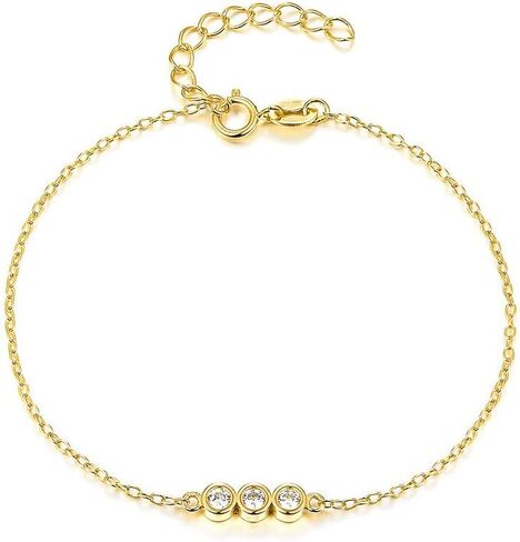 14K Gold Moissanite Bracelet with Thin Chain,Bezel Set Triple Moissanite Bracelet for Women,Delicate Jewelry Gift for Her in Saudi Arabia