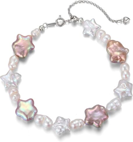 JOLI S925 Sterling Silver 4-11mm/3-8mm Baroque Pearl Bracelet with Freshwater Baroque Pearl for Women Adjustable Design Size 7/7.5 inch in Saudi Arabia