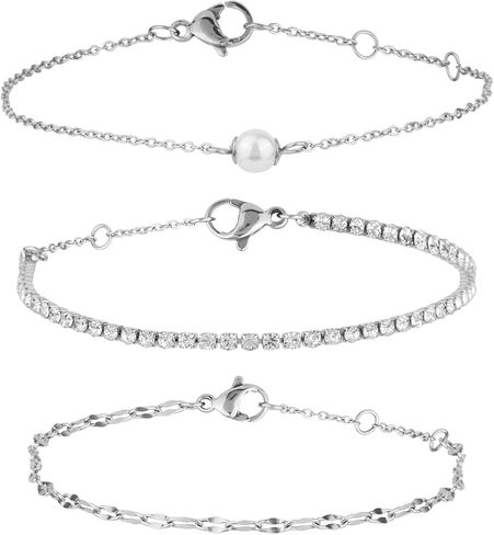 3pcs Silver Bracelets, Personalized Multi-Layer Bracelets Stainless Steel Vacuum Plated Chain Stylish Stacking Bracelets for Women Jewelry Gifts in Saudi Arabia