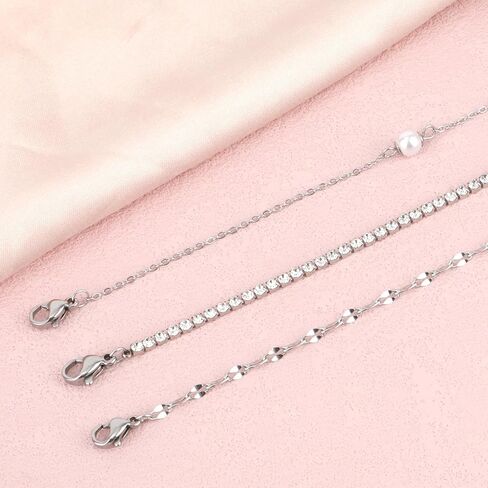 3pcs Silver Bracelets, Personalized Multi-Layer Bracelets Stainless Steel Vacuum Plated Chain Stylish Stacking Bracelets for Women Jewelry Gifts in Saudi Arabia