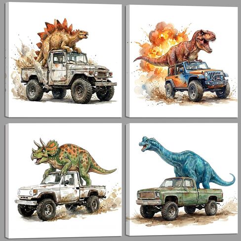 Dinosaur Bedroom Decor Wall Art Prints Gift Idea for Nursery and Kids Room Canvas Wall Art Watercolor Dinosaur Boys Room Decor Framed Wall Art 4 Pieces Canvas Art Print Gallery Wrapped Wall Art Prints in Saudi Arabia