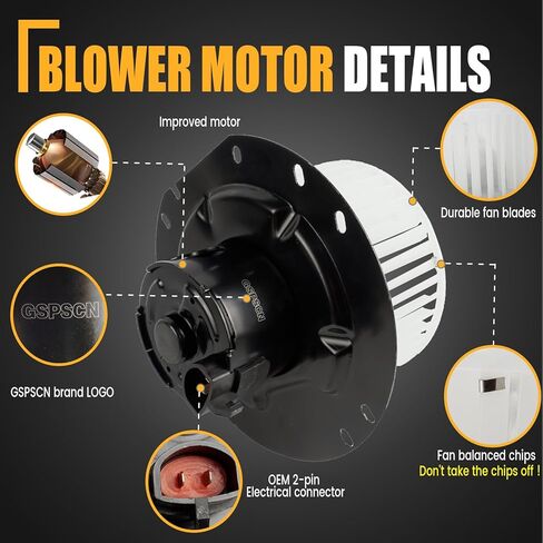 GSPSCN 700022 محرك منفاخ تيار متردد مع مروحة لـ 1997-2016 Ford E150 E250 E350 E450 E-150 E-250 E-350 E-450 Econoline Club Wagon Super Duty Van - محرك منفاخ سخان HVAC يستبدل # 75890، PM290,3010059 in Kuwait