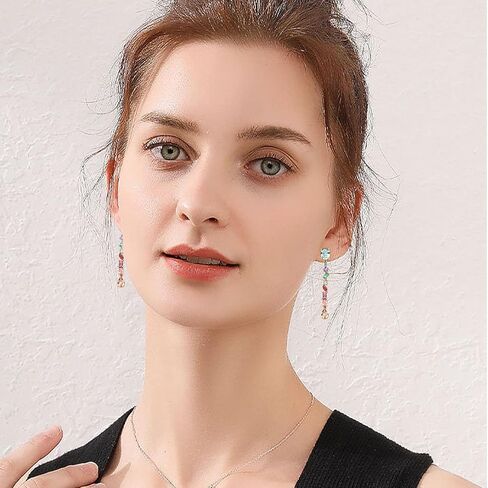 Long Crystal Dangle Earrings for Women Wedding Bridal Colorful Rhinestone Cubic Zirconia Drop Earrings for women Mom Wife in Saudi Arabia