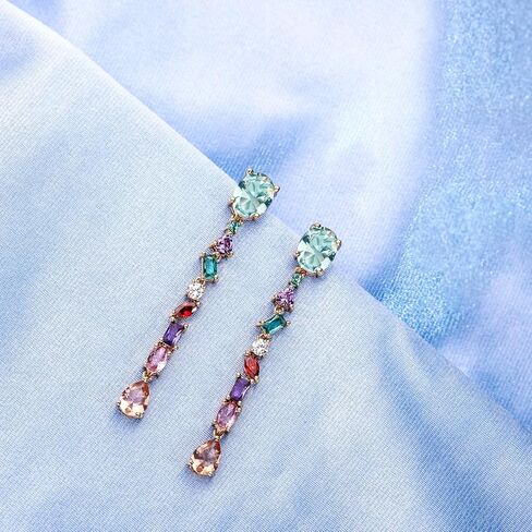Long Crystal Dangle Earrings for Women Wedding Bridal Colorful Rhinestone Cubic Zirconia Drop Earrings for women Mom Wife in Saudi Arabia