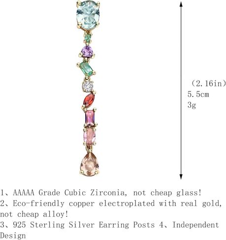 Long Crystal Dangle Earrings for Women Wedding Bridal Colorful Rhinestone Cubic Zirconia Drop Earrings for women Mom Wife in Saudi Arabia