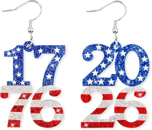 أقراط الرابع من يوليو للنساء، حلق يوم الاستقلال الوطني، إكسسوارات أقراط أكريليك للذكرى السنوية الـ 250 للولايات المتحدة الأمريكية لفكرة هدية in Kuwait