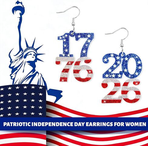 أقراط الرابع من يوليو للنساء، حلق يوم الاستقلال الوطني، إكسسوارات أقراط أكريليك للذكرى السنوية الـ 250 للولايات المتحدة الأمريكية لفكرة هدية in Kuwait