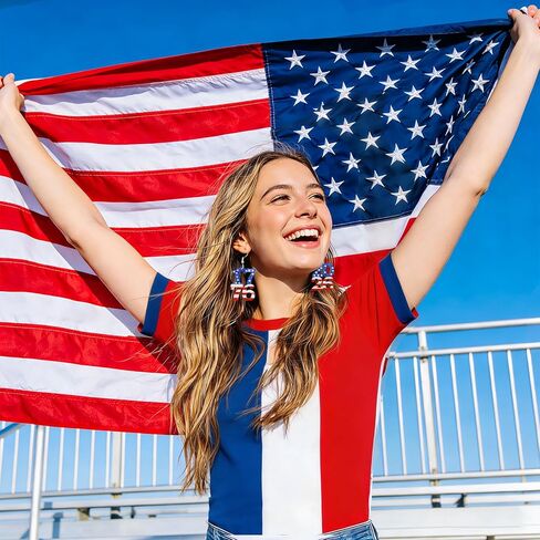 أقراط الرابع من يوليو للنساء، حلق يوم الاستقلال الوطني، إكسسوارات أقراط أكريليك للذكرى السنوية الـ 250 للولايات المتحدة الأمريكية لفكرة هدية in Kuwait