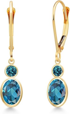 Gem Stone King 14K Yellow Gold London Blue Topaz Dangle Earrings for Women | 2.26 Cttw | Gemstone November Birthstone | Oval 7X5MM in Saudi Arabia