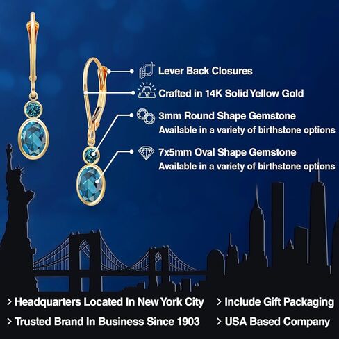 Gem Stone King 14K Yellow Gold London Blue Topaz Dangle Earrings for Women | 2.26 Cttw | Gemstone November Birthstone | Oval 7X5MM in Saudi Arabia