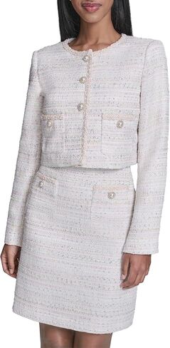 Karl Lagerfeld Women's Long Sleeve Pull on Metallic Tweed Jacket in Saudi Arabia