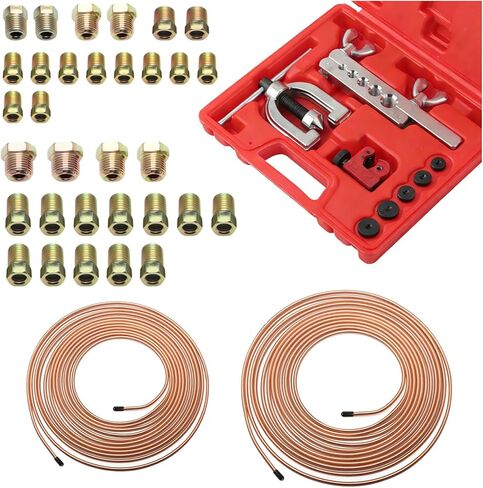 25Ft 1/4 & 3/16 Brake Line Kit,Copper Plated Brake Line Repair Kit Includes Single/Double Brakes Lines Flaring Tool Kits & 32 Inverted Fittings,Professional Brakes Lines Flare Tool Kits in Saudi Arabia