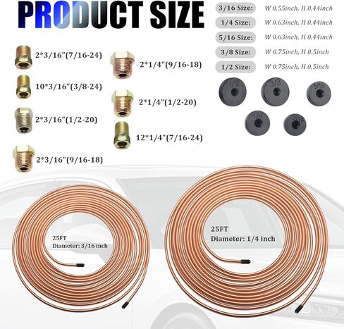 25Ft 1/4 & 3/16 Brake Line Kit,Copper Plated Brake Line Repair Kit Includes Single/Double Brakes Lines Flaring Tool Kits & 32 Inverted Fittings,Professional Brakes Lines Flare Tool Kits in Saudi Arabia