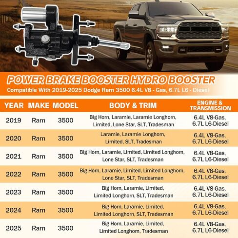 68433353AA معزز فرامل الطاقة الهيدروليكية معزز مائي مناسب لـ 2019-2025 دودج رام 2500 3500 6.4L V8-Gas 6.7L L6-Diesel in Kuwait