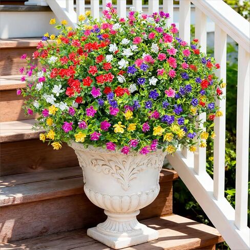 Ivydale Artificial Fake Outdoor Outside Mums Flowers Plants for Fall Autumn, 12 Bundles Faux Orange Plastic Shrubs Greenery Look Real UV Resistant for Front Door Porch Patio Balcony Garden Yard Decor in Saudi Arabia