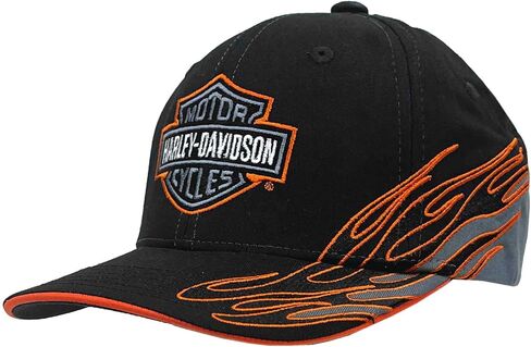 قبعة بيسبول قابلة للتعديل بشعار Fiery Bar & Shield من Harley-Davidson للرجال، باللون الأسود in Saudi Arabia