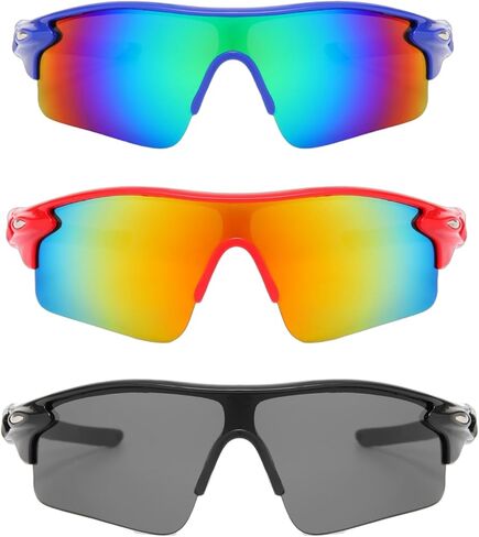 3PACK Kids Sports Sunglasses for Age 3-12,Lightweight Frame Boys Baseball Sunglasses Girls Softball Youth Cycling in Saudi Arabia