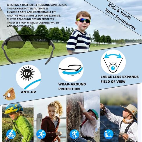 3PACK Kids Sports Sunglasses for Age 3-12,Lightweight Frame Boys Baseball Sunglasses Girls Softball Youth Cycling in Saudi Arabia