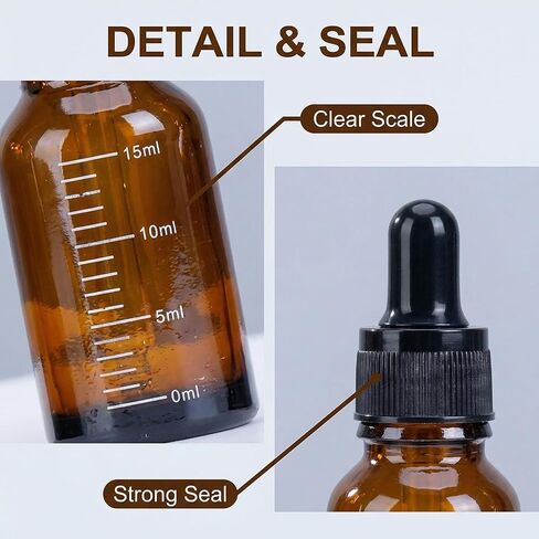 6Pcs 15ml/0.5oz Amber Glass Empty Graduated Refillable Dropper Bottles with Rubber Head and Internal Dropper Essential Oil Containers Cosmetic Sample Vials Dispensers for Aromatherapy in Kuwait