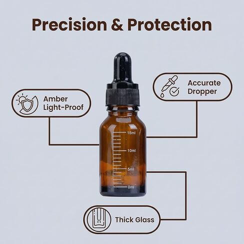 6Pcs 15ml/0.5oz Amber Glass Empty Graduated Refillable Dropper Bottles with Rubber Head and Internal Dropper Essential Oil Containers Cosmetic Sample Vials Dispensers for Aromatherapy in Kuwait