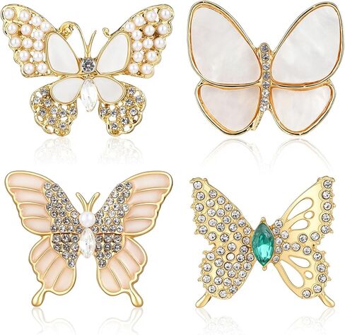 4Pcs Rhinestone Butterfly Brooches Pins for Women, Vintage Elegant Women's Brooches Pins, Crystal Butterfly Brooch Pin Jewelry Large Brooch for Suit Dress Hat Bag in Saudi Arabia