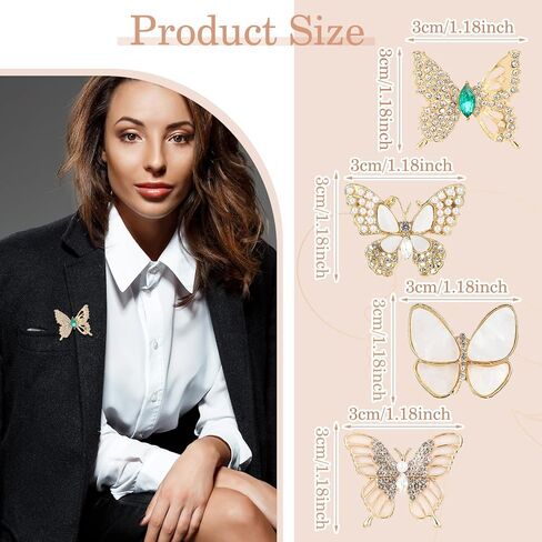 4Pcs Rhinestone Butterfly Brooches Pins for Women, Vintage Elegant Women's Brooches Pins, Crystal Butterfly Brooch Pin Jewelry Large Brooch for Suit Dress Hat Bag in Saudi Arabia
