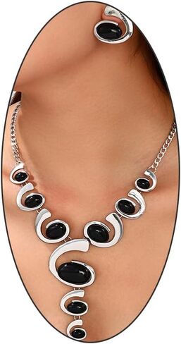 مجموعة أقراط قلادة بوهو ذهبية للنساء، قلادة هندسية حلزونية عتيقة أقراط متدلية سوداء مكتنزة، مجموعات مجوهرات عصرية هدية السنة الجديدة in Kuwait